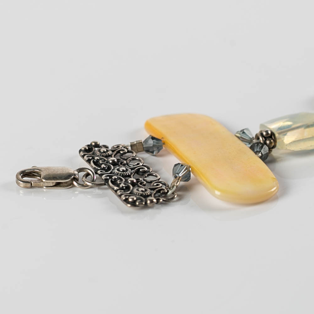 Sterling Silver, Crystal, and Mother of Pearl Bracelet