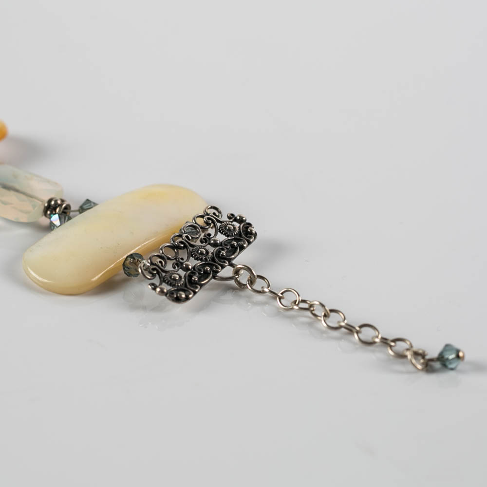 Sterling Silver, Crystal, and Mother of Pearl Bracelet