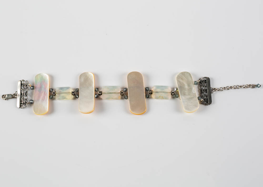 Sterling Silver, Crystal, and Mother of Pearl Bracelet