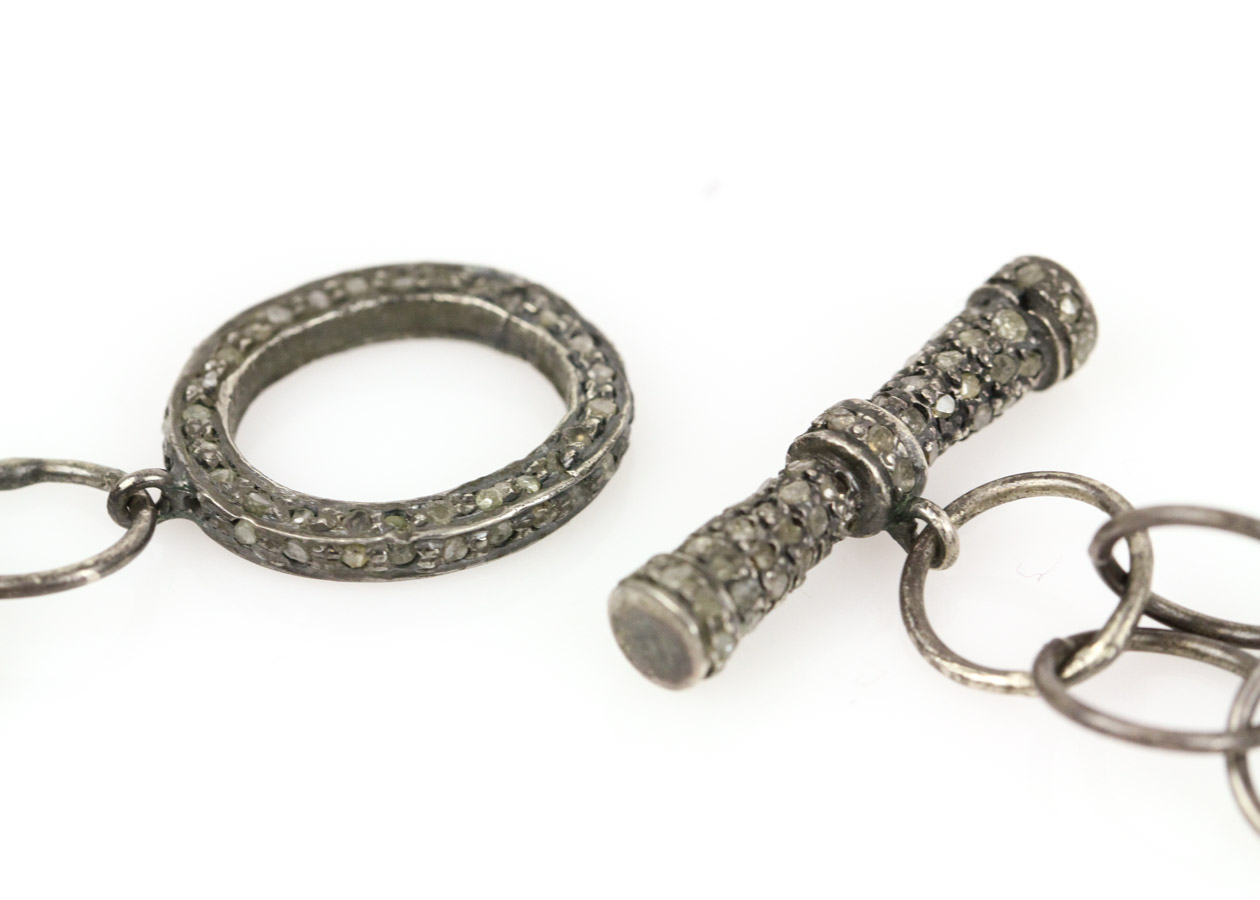 Carved Wood and Diamond Quan Yin Pendant with Sterling Link Chain