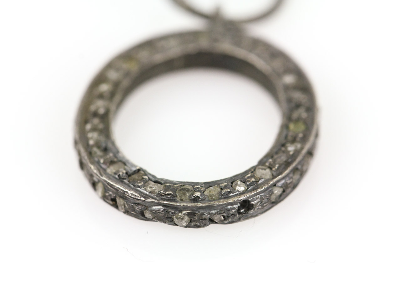 Carved Wood and Diamond Quan Yin Pendant with Sterling Link Chain