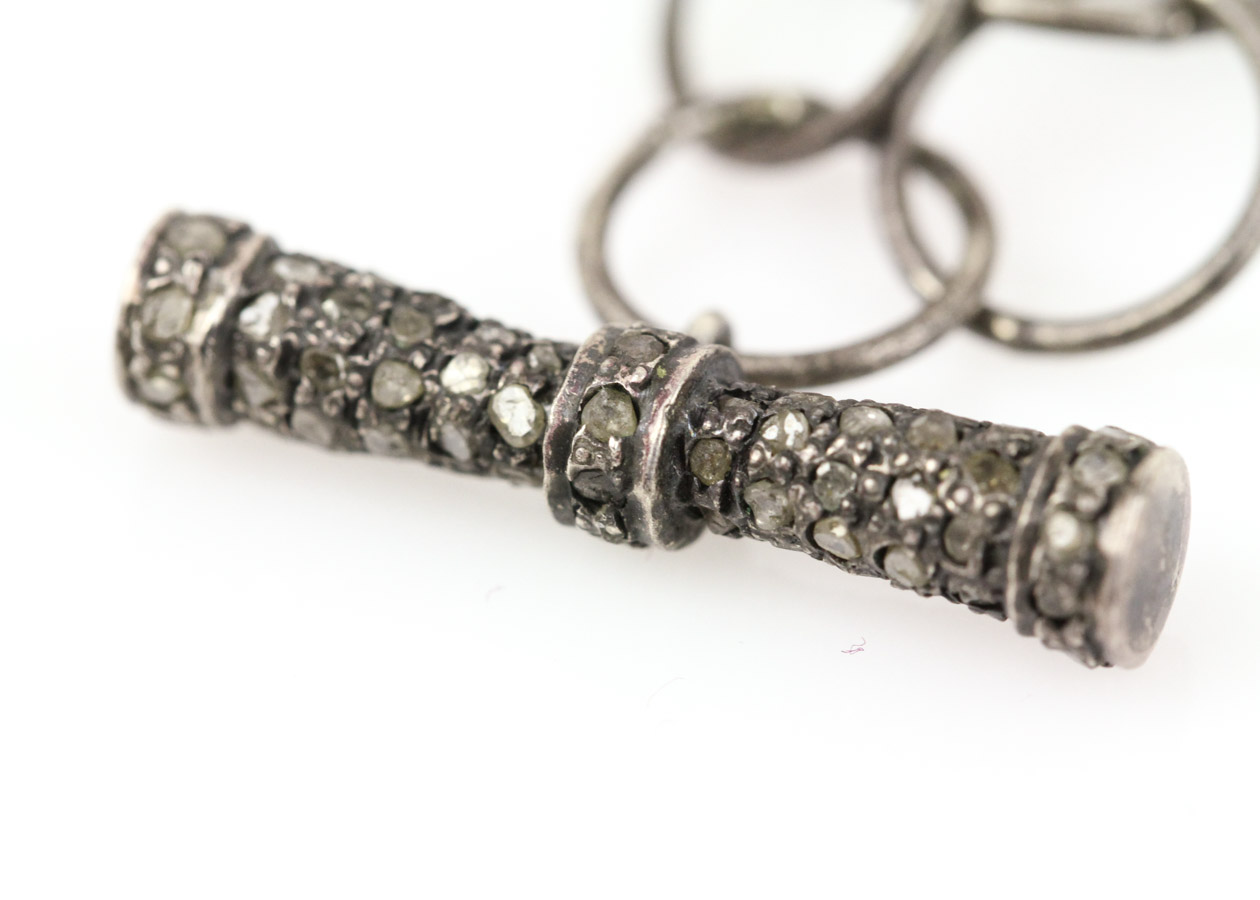 Carved Wood and Diamond Quan Yin Pendant with Sterling Link Chain