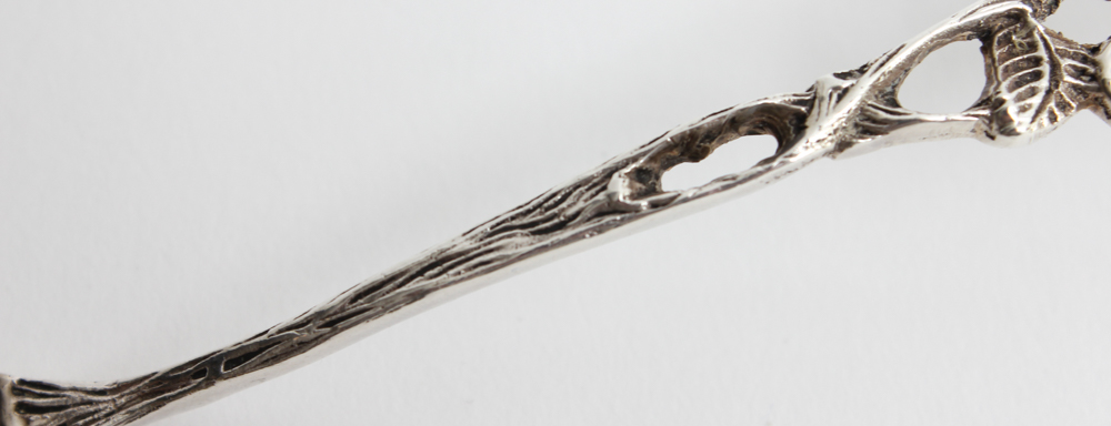 Sterling Rose Pie Server with Six 800 Silver Spoons