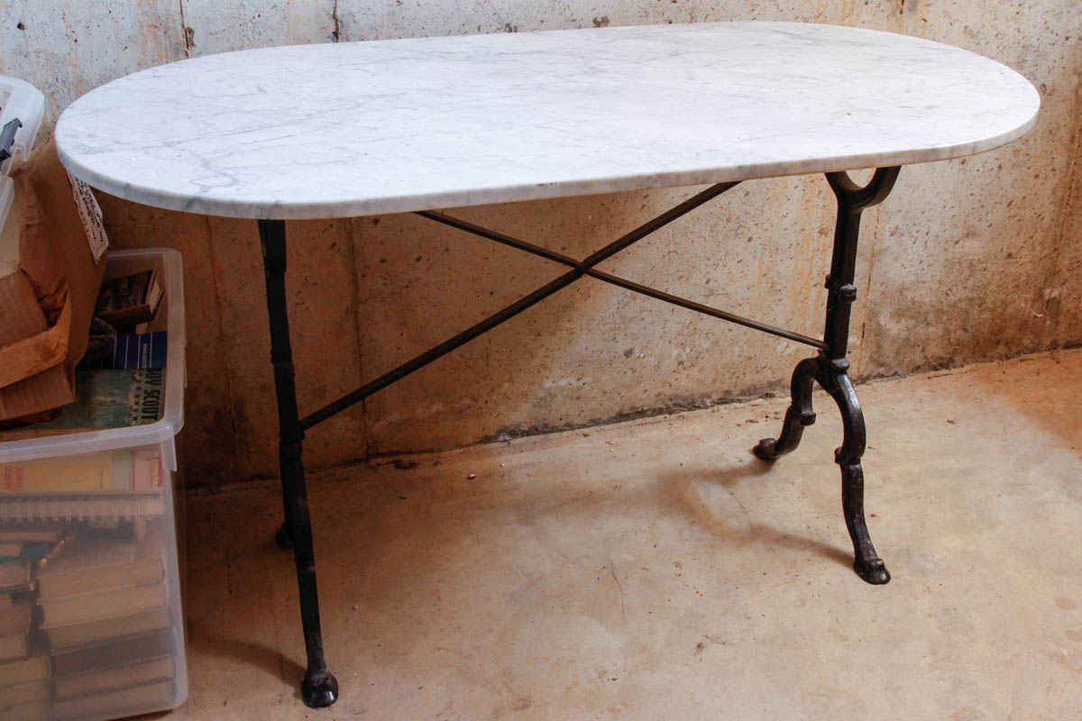 Marble Top Table with Cast Iron Base