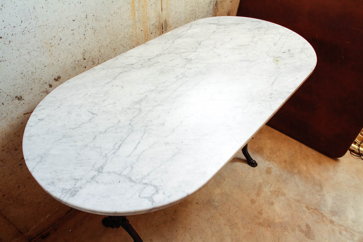 Marble Top Table with Cast Iron Base