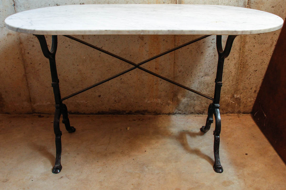 Marble Top Table with Cast Iron Base