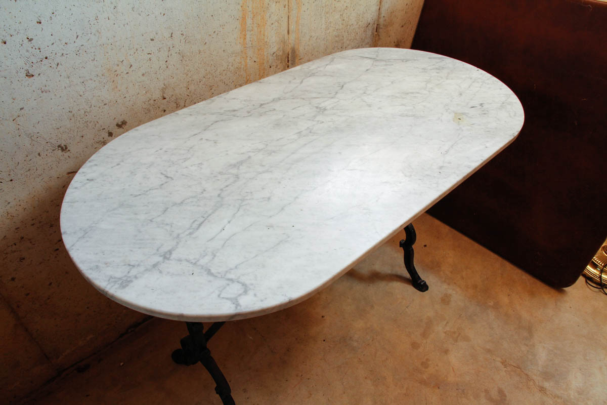 Marble Top Table with Cast Iron Base