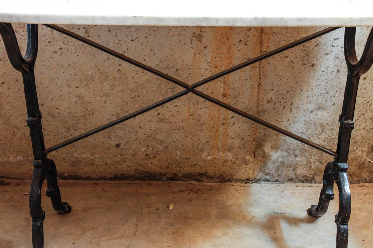 Marble Top Table with Cast Iron Base