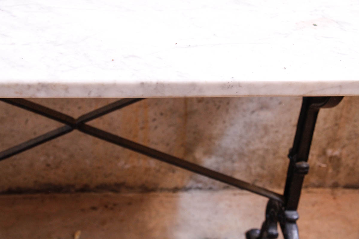 Marble Top Table with Cast Iron Base