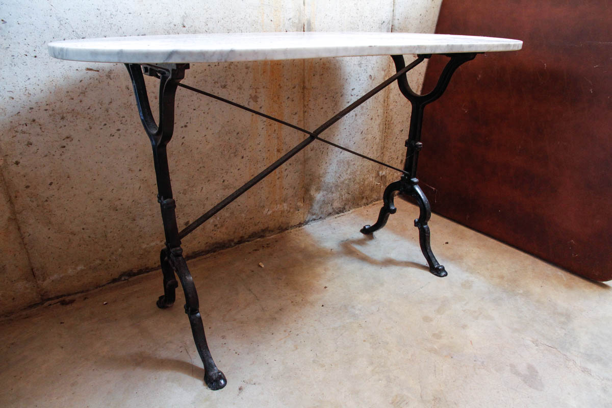 Marble Top Table with Cast Iron Base