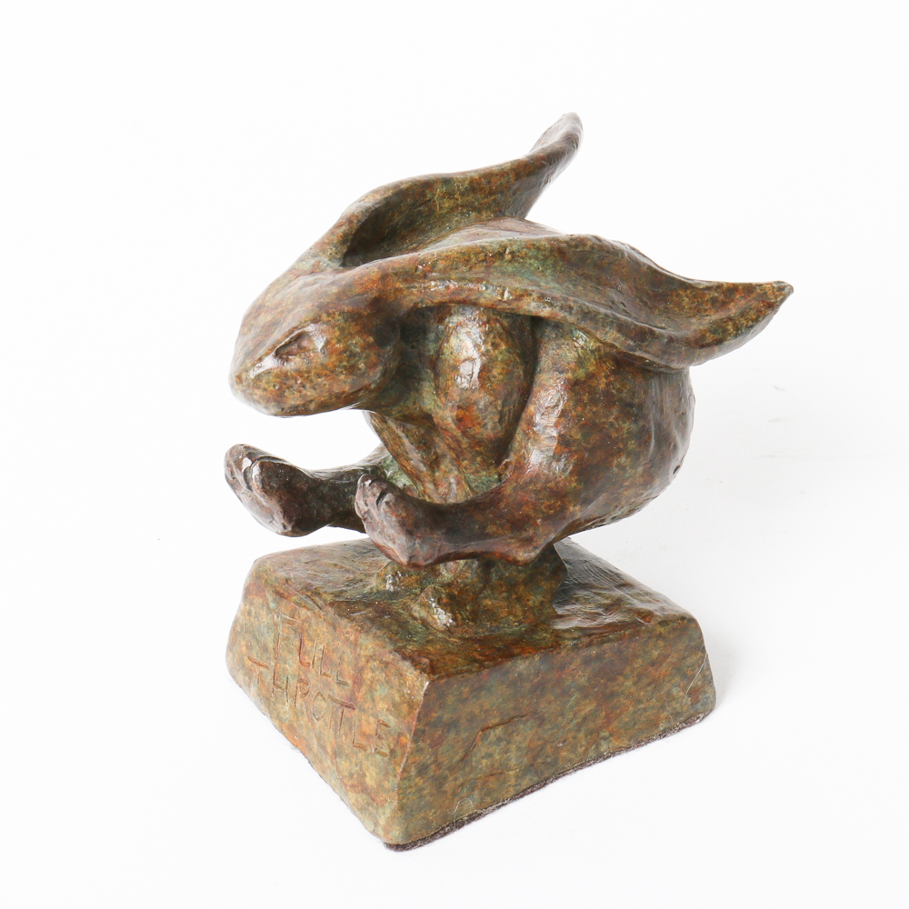 Bronze Rabbit Sculpture "Full Throttle" by GE Omer