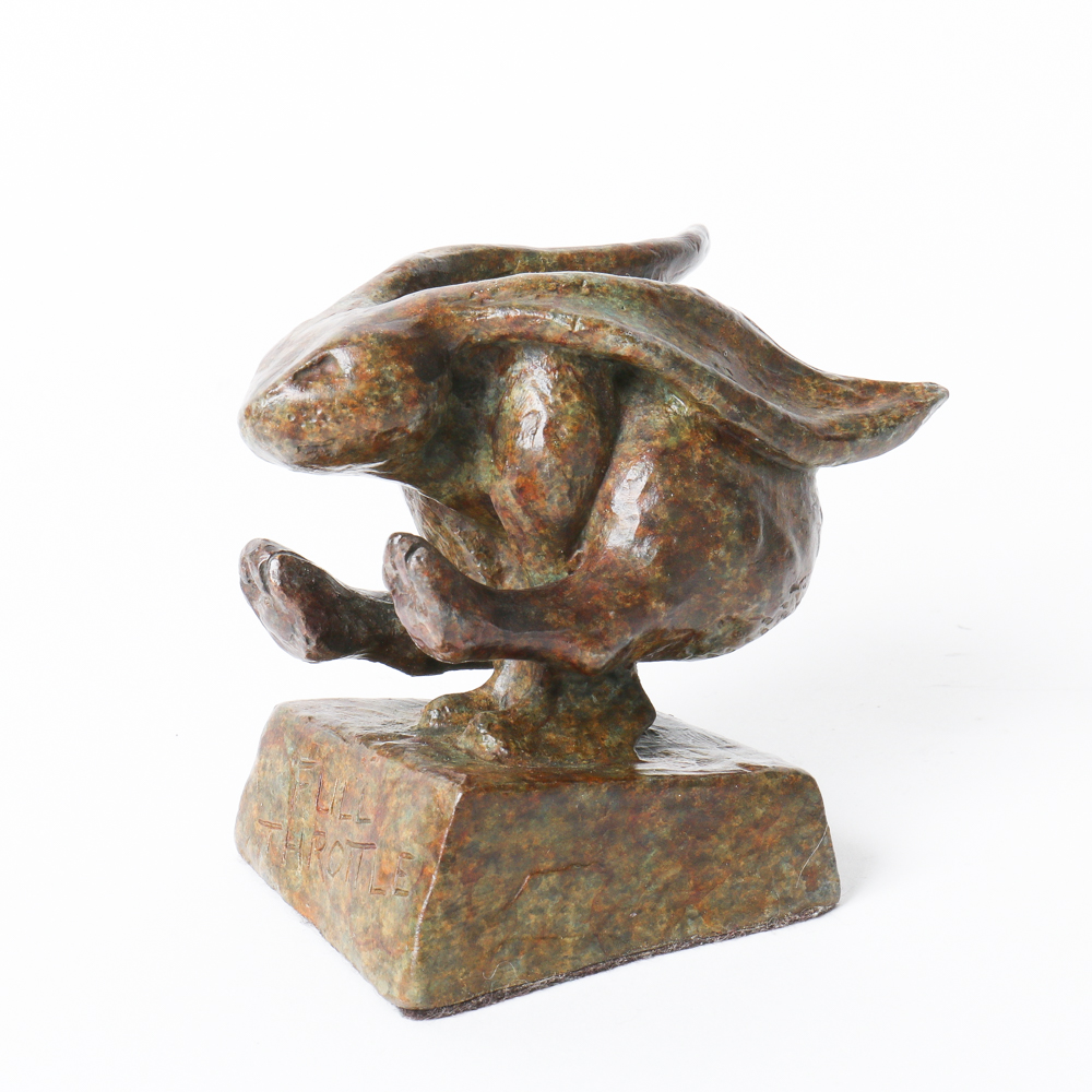 Bronze Rabbit Sculpture "Full Throttle" by GE Omer