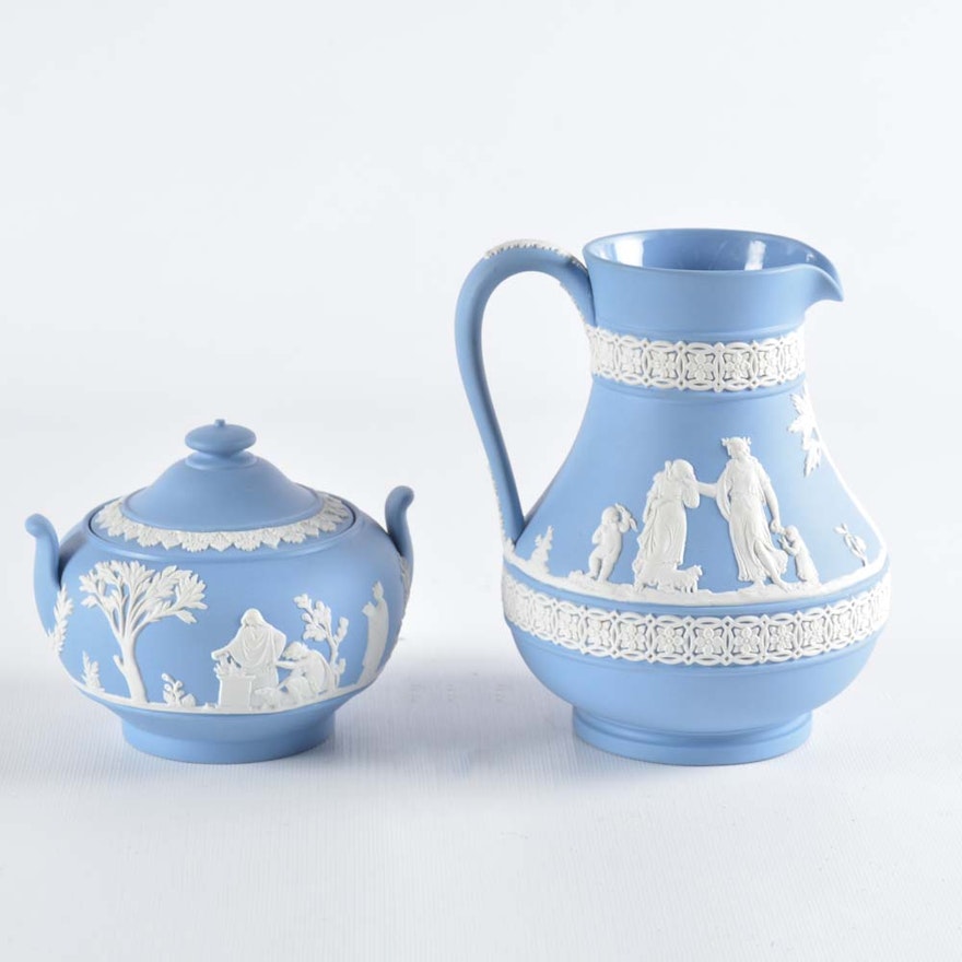 Wedgwood Jasperware Pitcher and Sugar Bowl