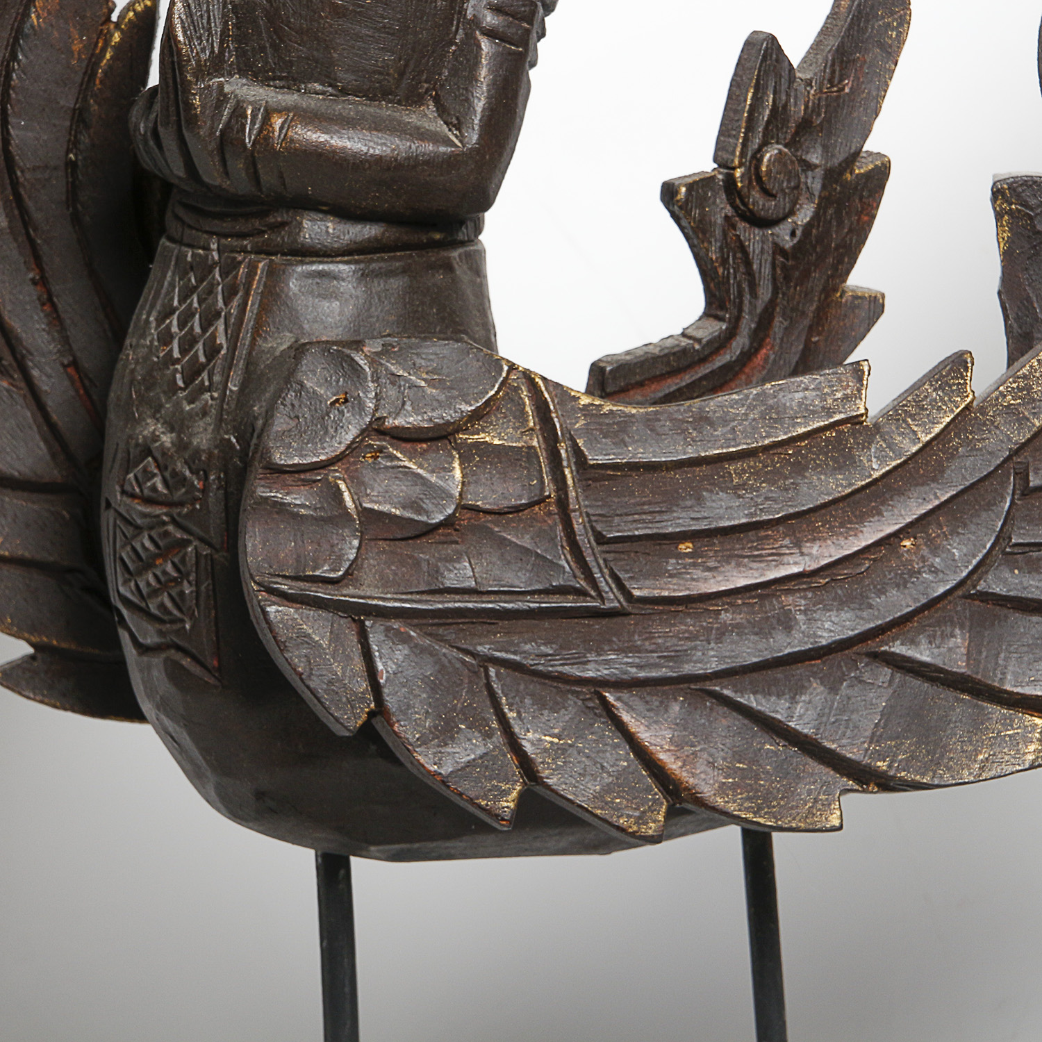Carved Wooden Southeast Asian Kinnari Figurine on Stand