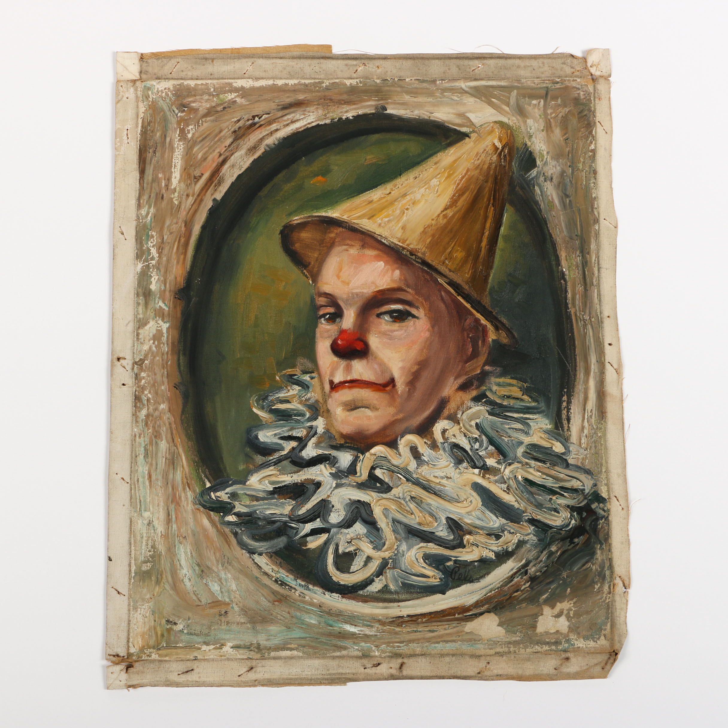 Albert Pels Oil Painting on Unstretched Canvas of a Clown