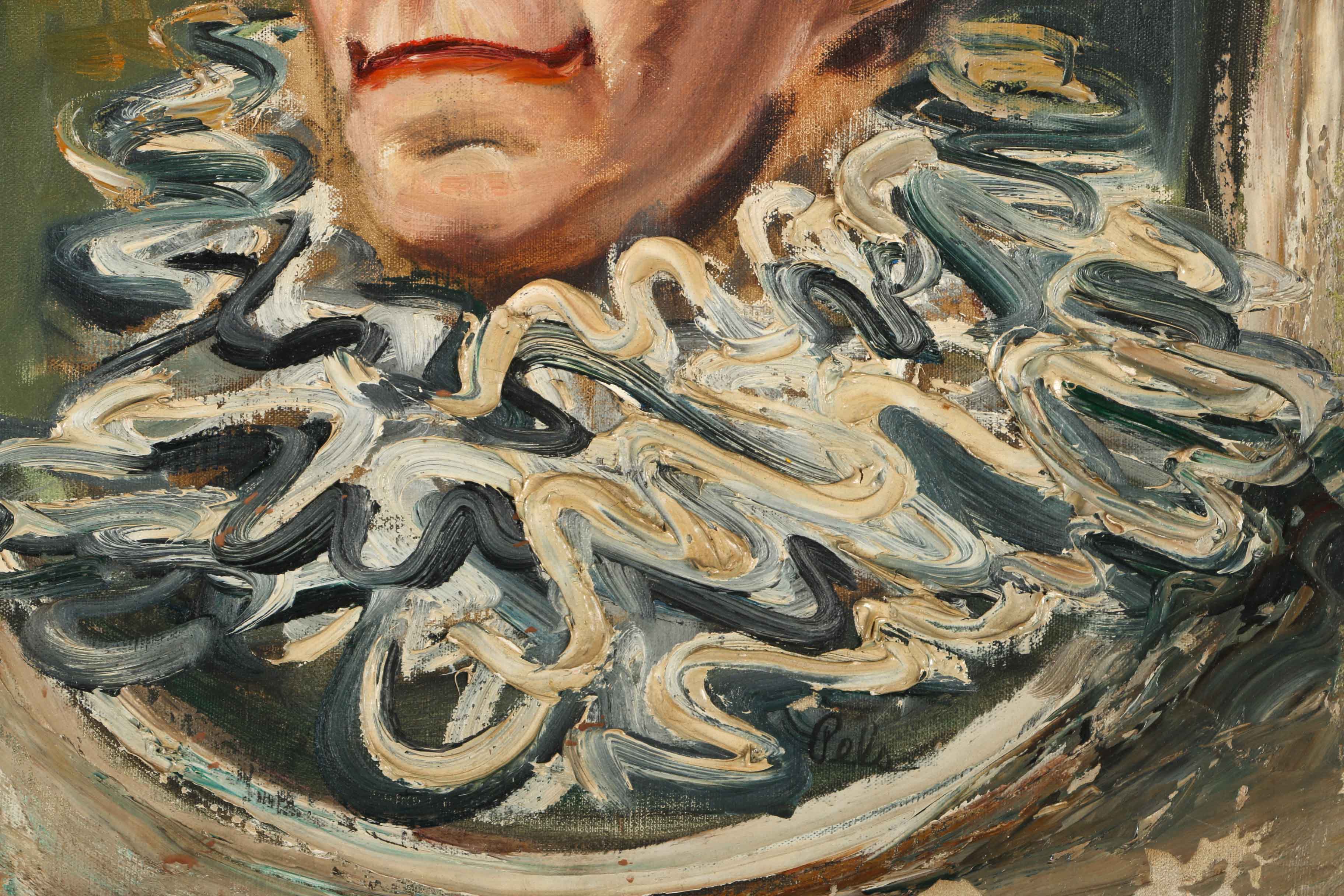 Albert Pels Oil Painting on Unstretched Canvas of a Clown