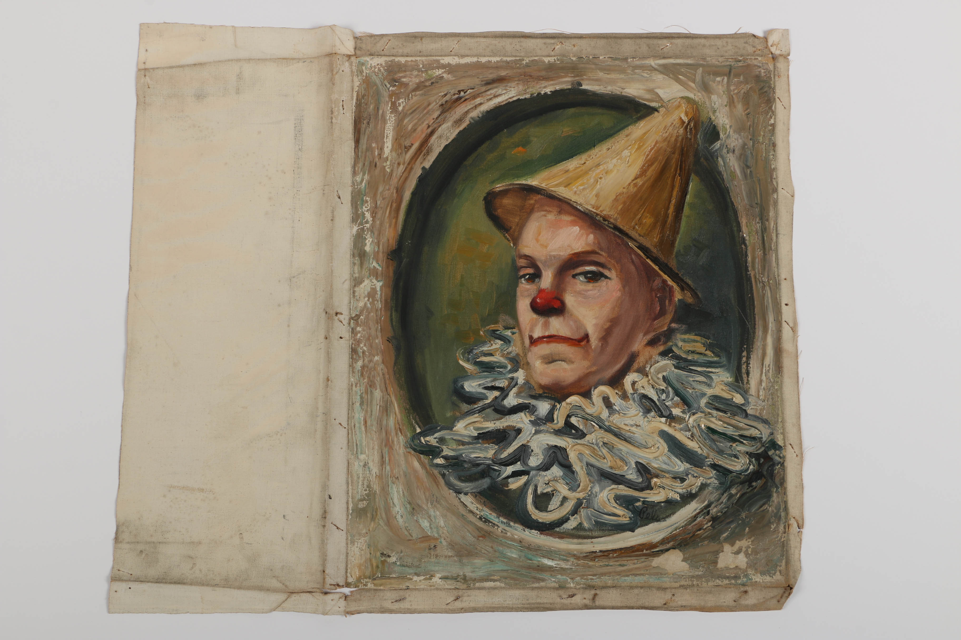 Albert Pels Oil Painting on Unstretched Canvas of a Clown