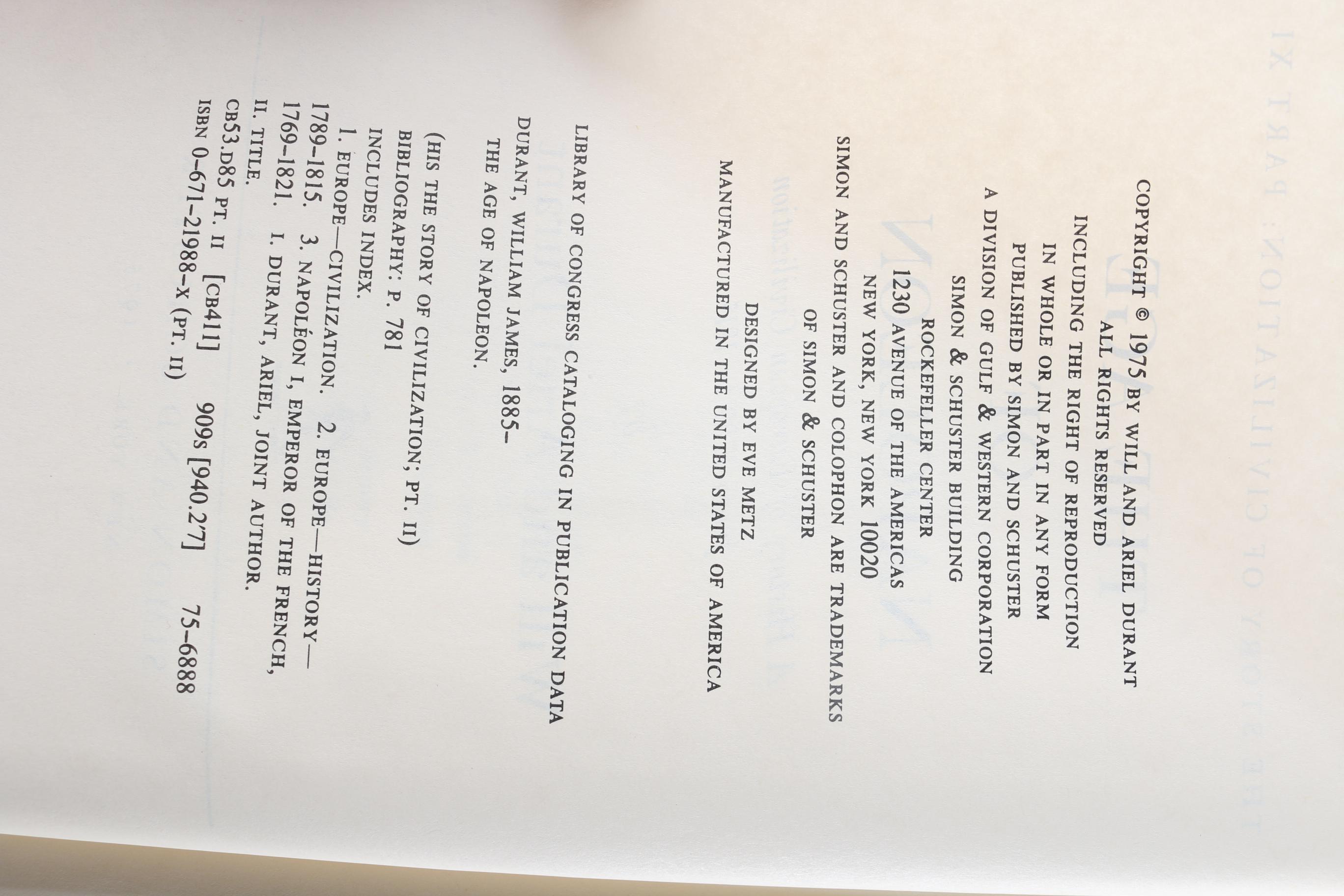 Will and Ariel Durant "The Story of Civilization" in Eleven Volumes