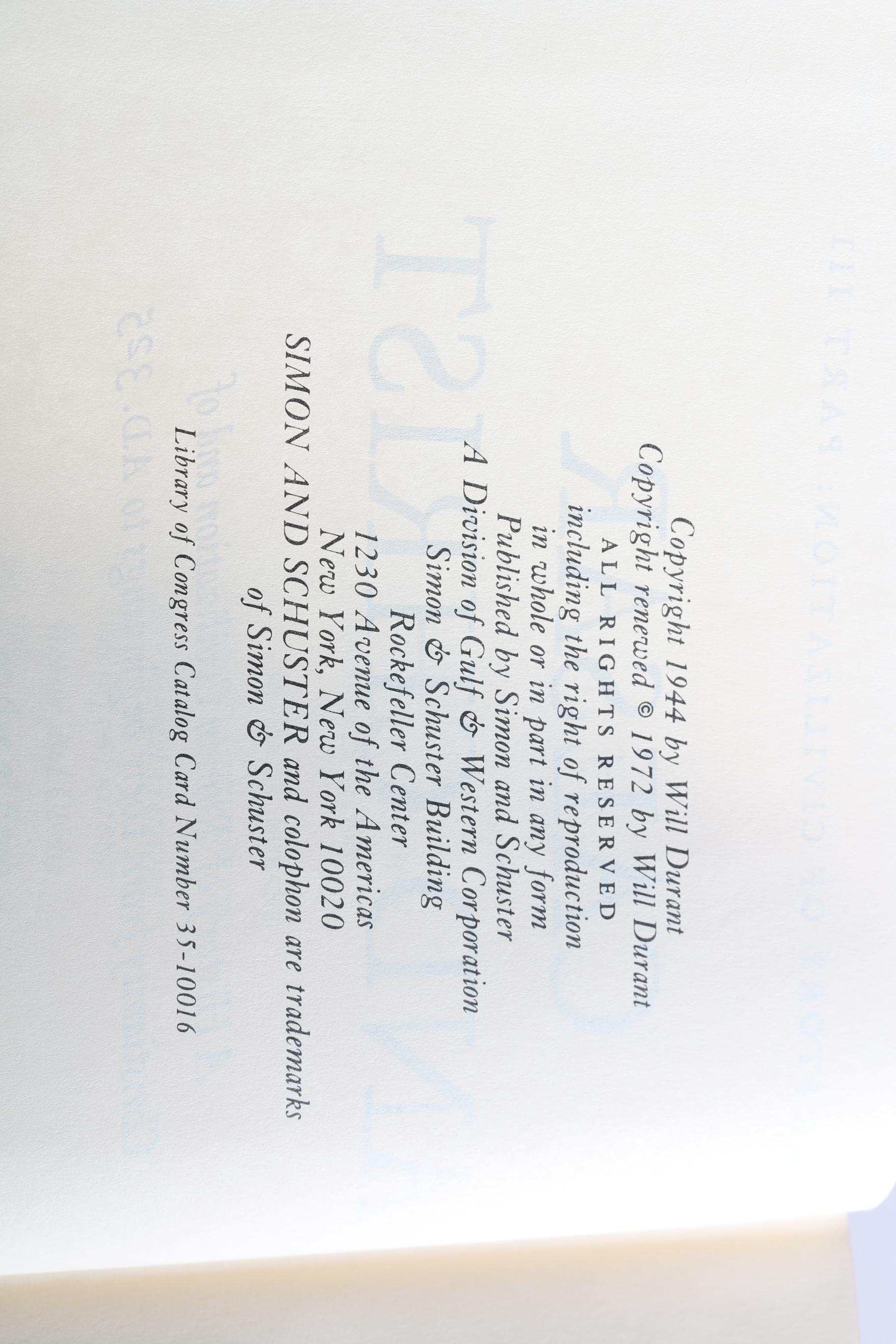 Will and Ariel Durant "The Story of Civilization" in Eleven Volumes