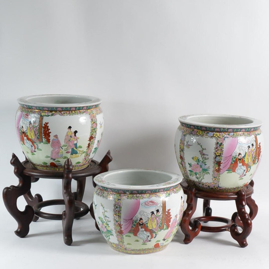 Chinese Planters with Hand Painted Accents