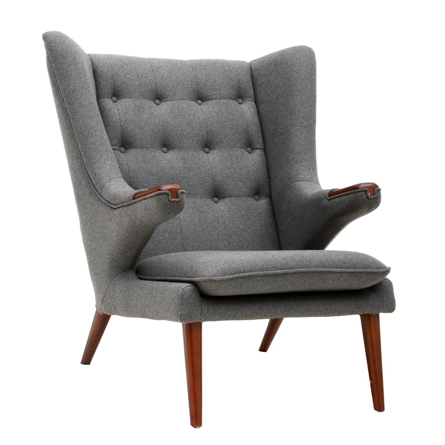 Wegner Replica "Papa Bear" Grey Flannel Winged Lounge Chair