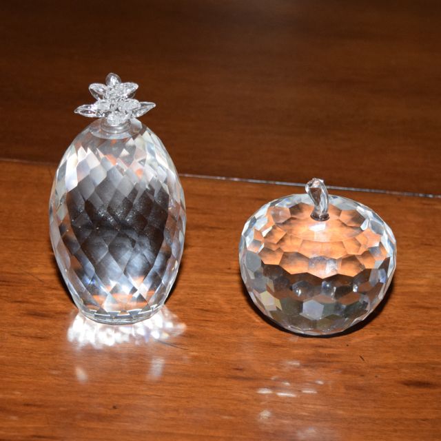 Simon Designs Crystal Apple and Pineapple Paperweights