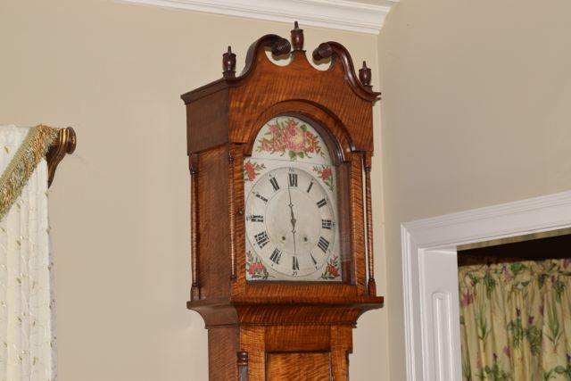 Antique Federal Style Tiger  Maple Tall Case Clock