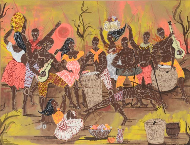 E. G. Kaufmann Original 1968 Gouache Folk Painting on Paper