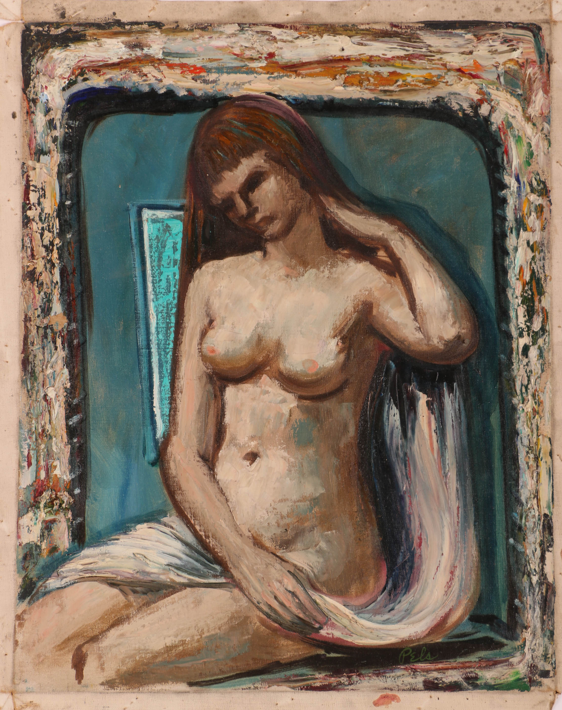 Albert Pels Oil Painting on Unstretched Canvas of Nude Figure