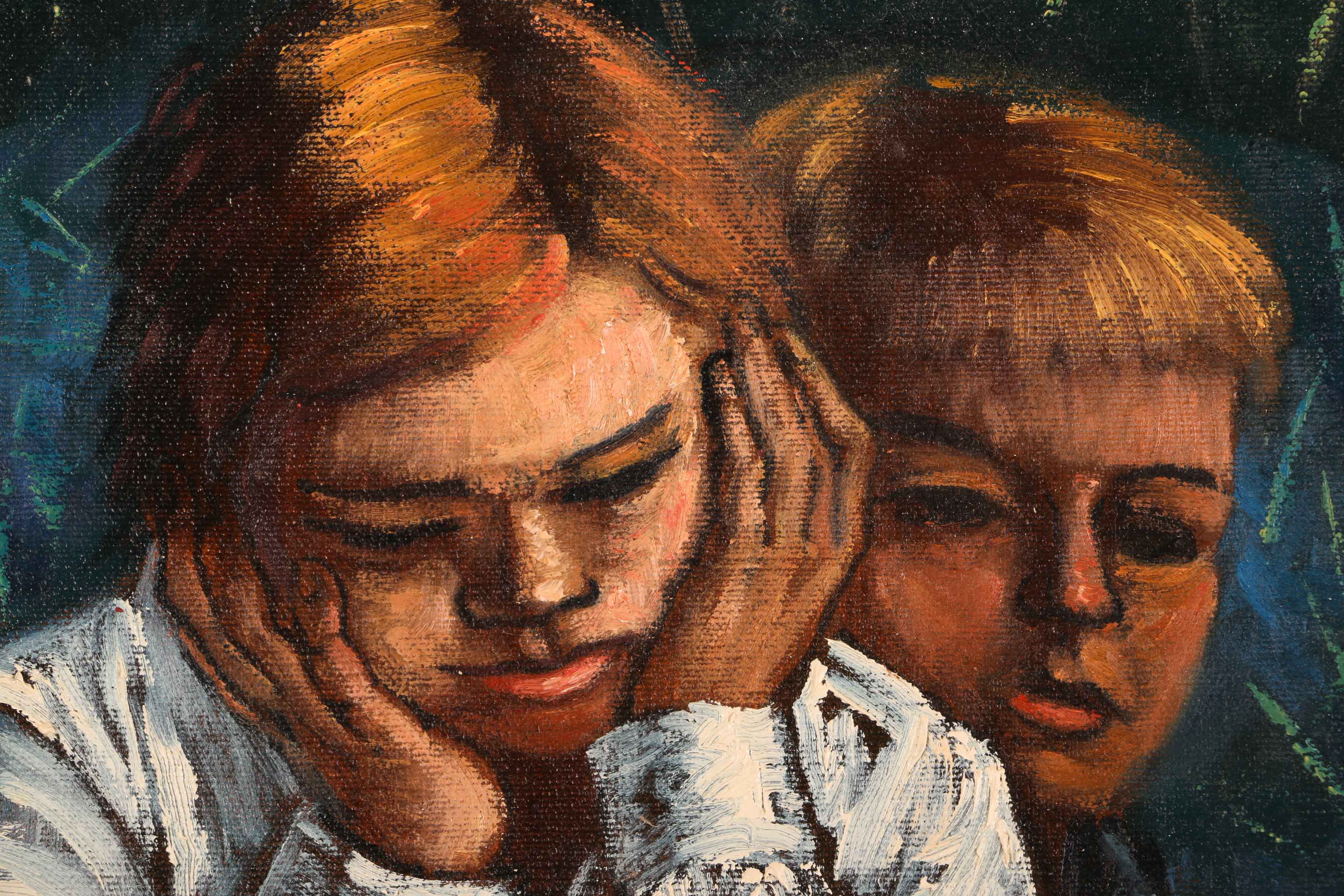 Albert Pels Oil Painting on Unstretched Canvas of Two Children