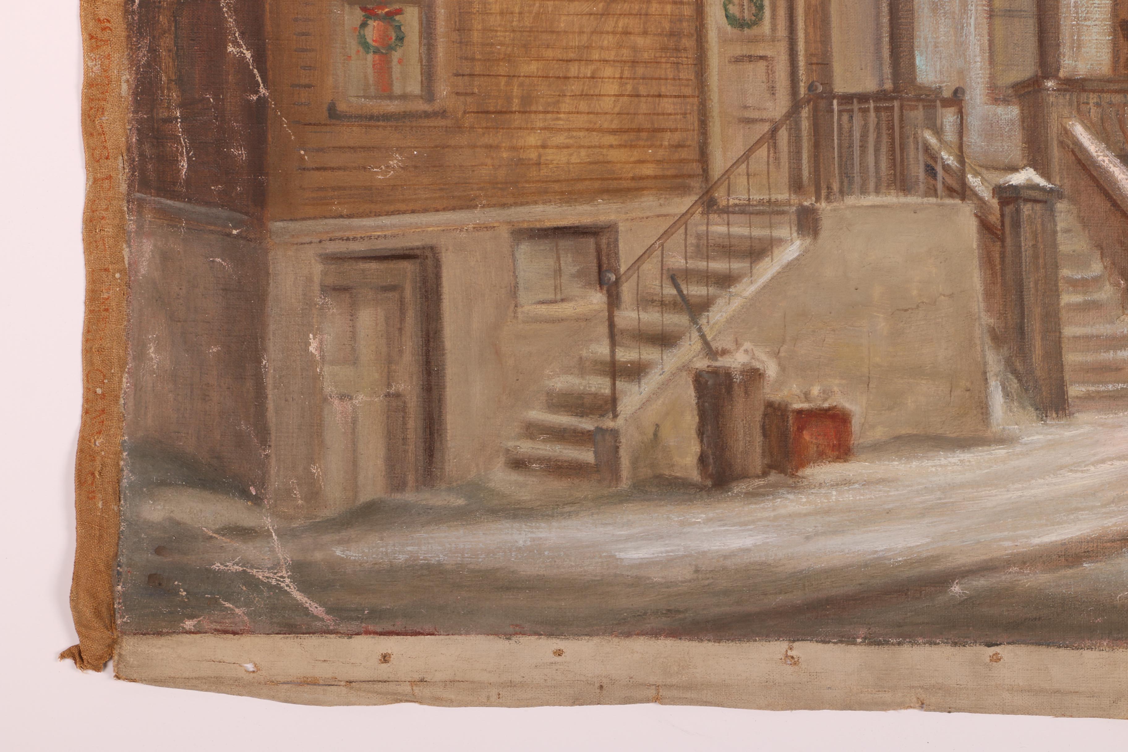 Albert Pels Oil Painting on Unstretched Canvas of Cincinnati Row Houses