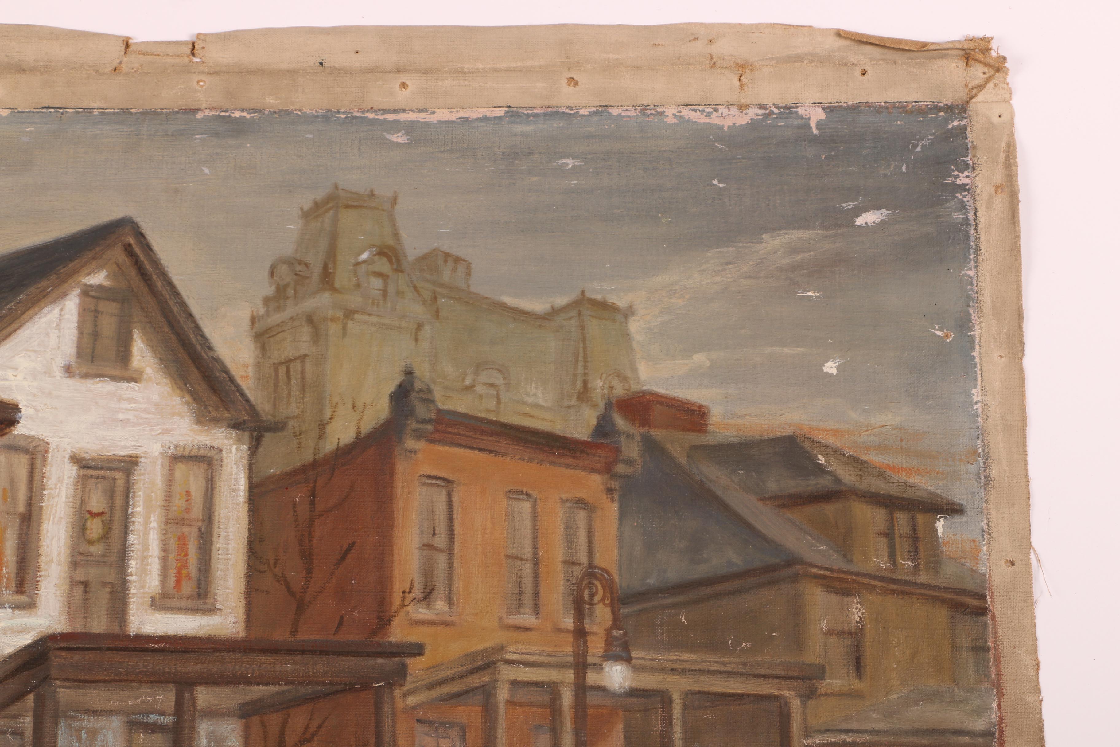 Albert Pels Oil Painting on Unstretched Canvas of Cincinnati Row Houses