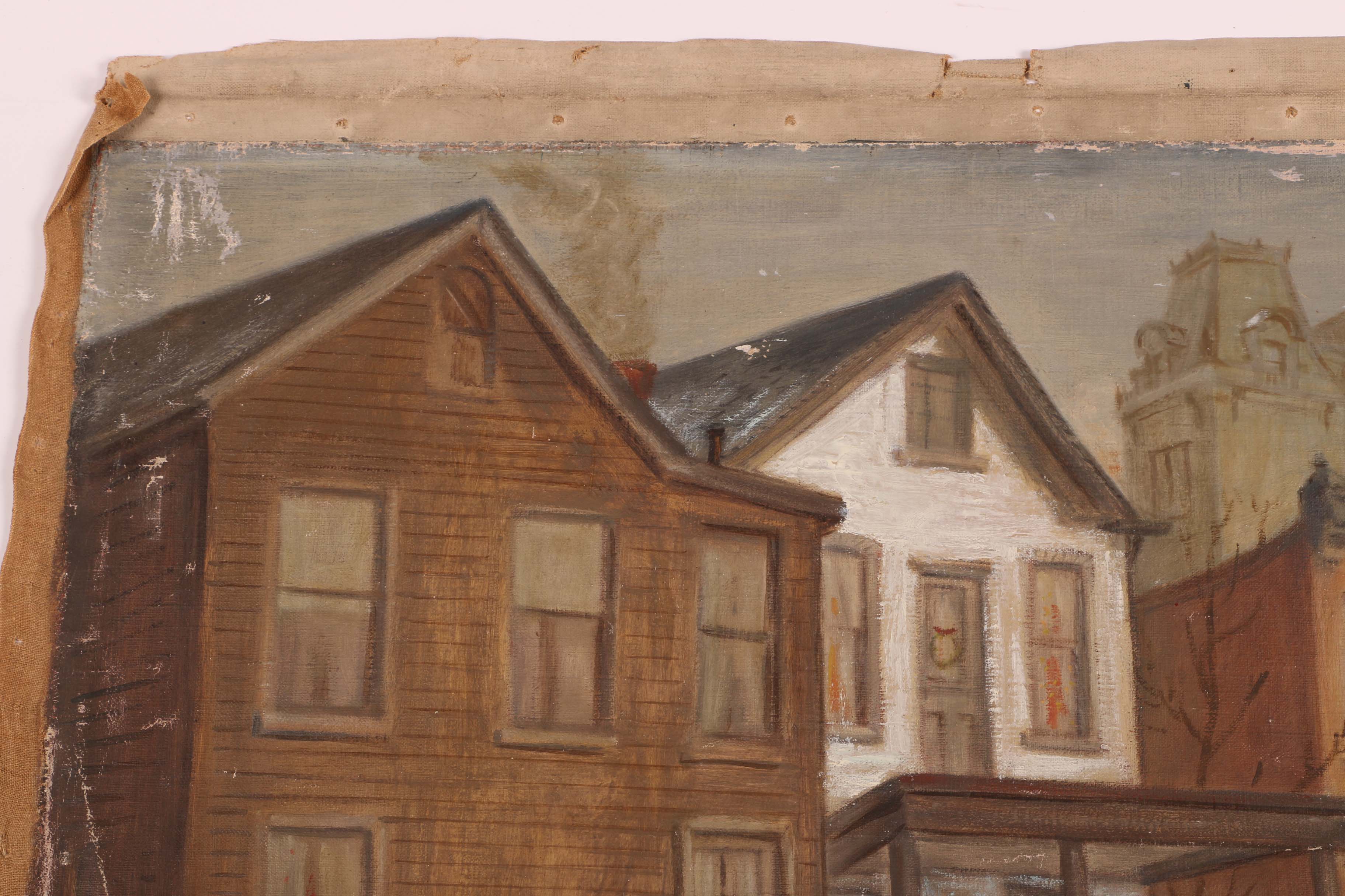 Albert Pels Oil Painting on Unstretched Canvas of Cincinnati Row Houses