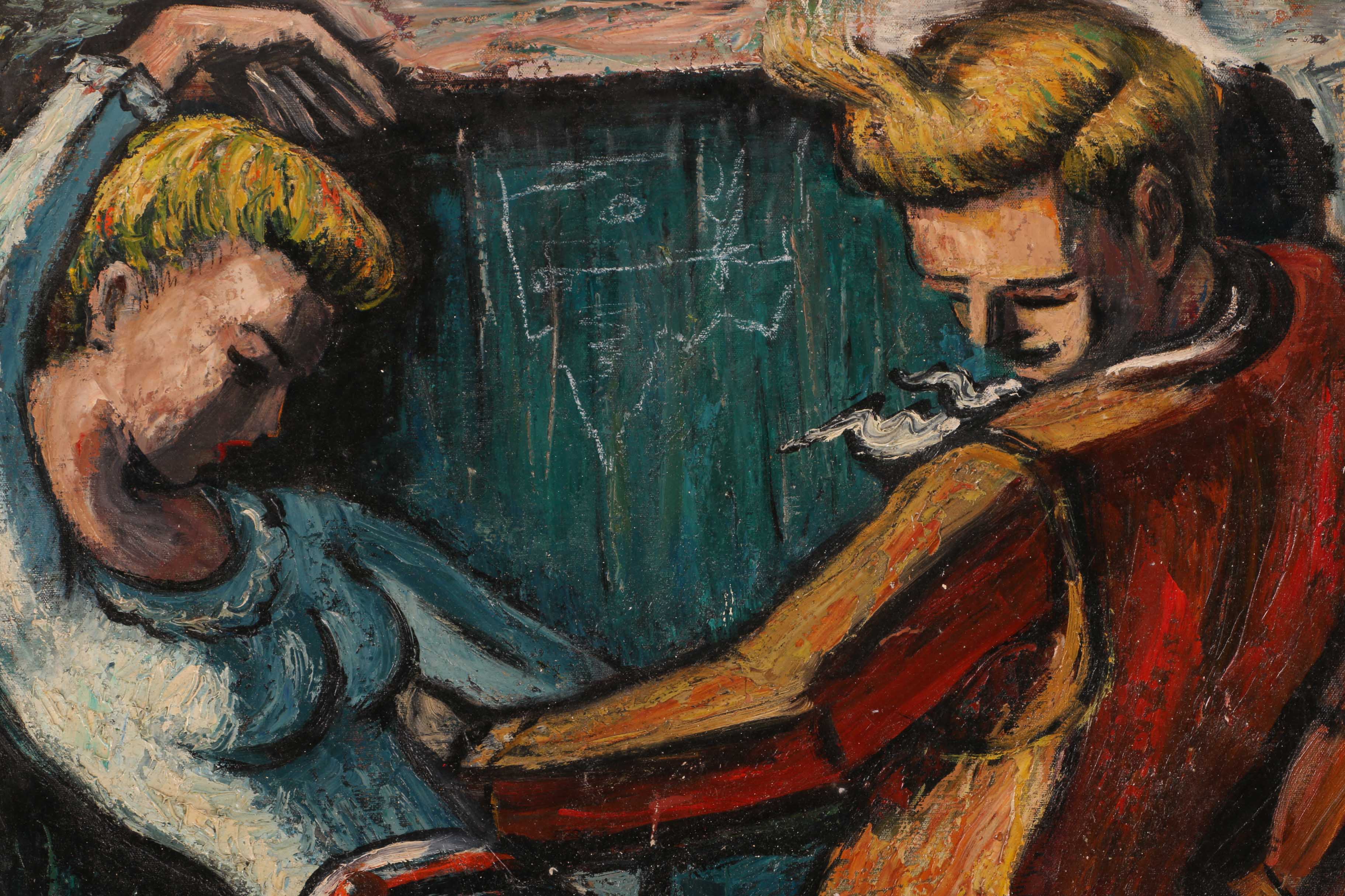 Albert Pels Original Oil Painting on Unstretched Canvas of a Couple Dancing