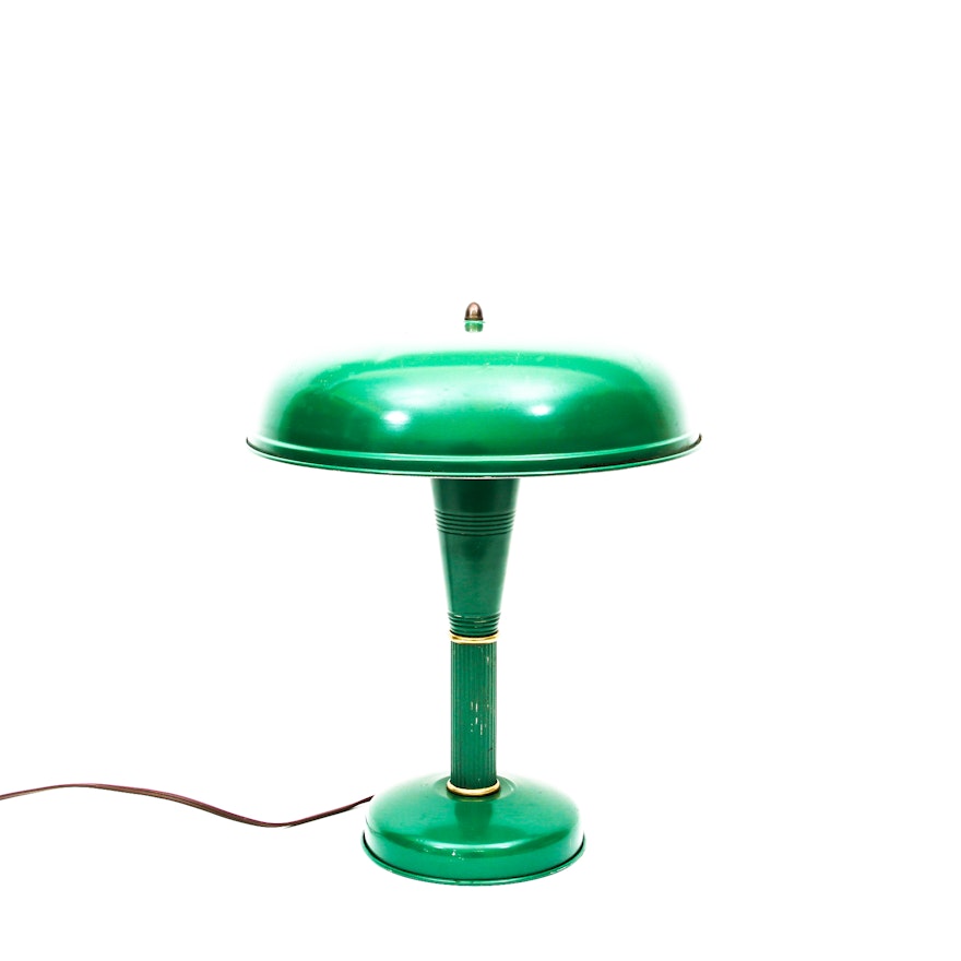 Vintage Kelly Green Enameled Art Deco Industrial Desk Lamp