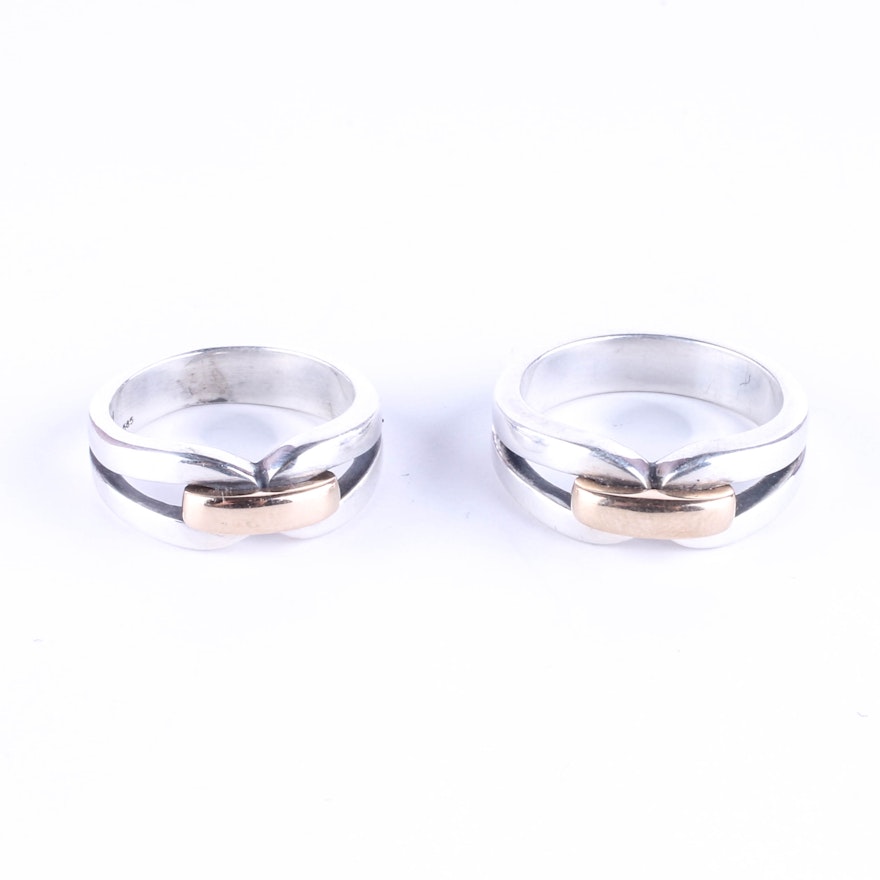 Pair of Matching His-and-Hers James Avery Sterling and Gold Rings