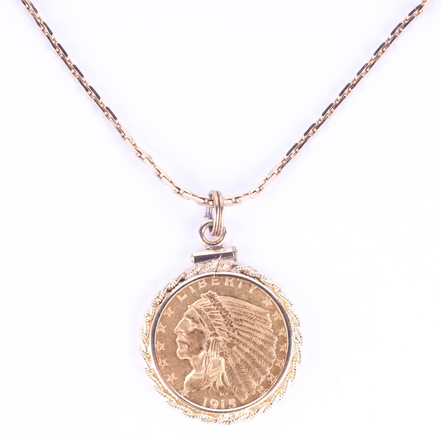 1915 Indian Head Quarter Eagle Pendant and Necklace