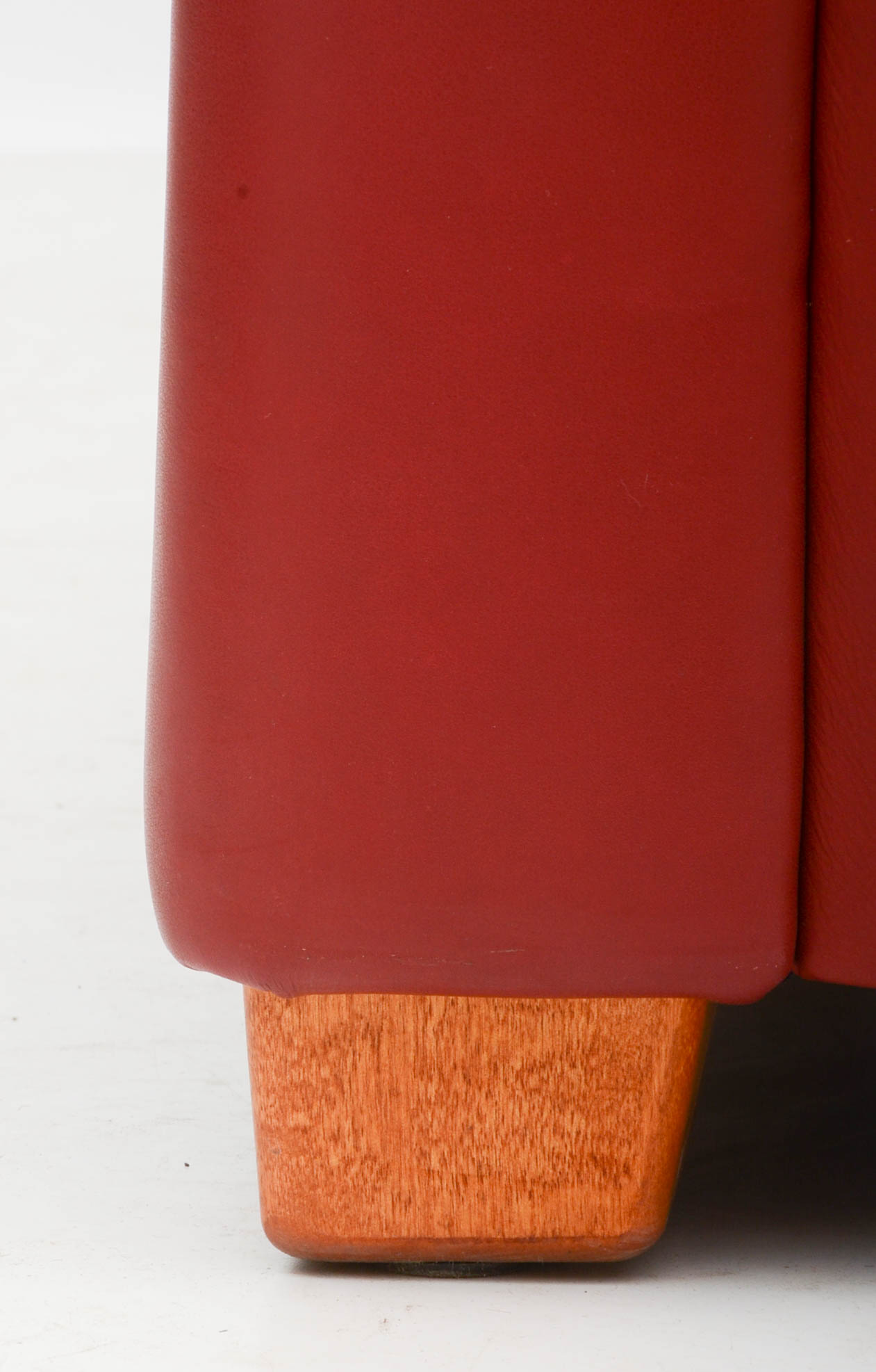 Danish Modern Style Red Leather Reclining Loveseat with Two Ottomans