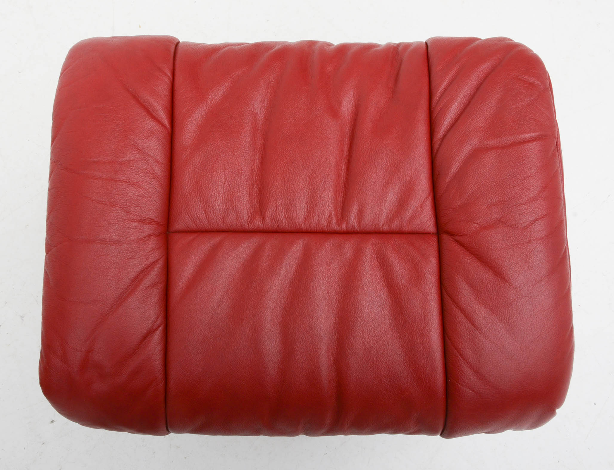 Danish Modern Style Red Leather Reclining Loveseat with Two Ottomans