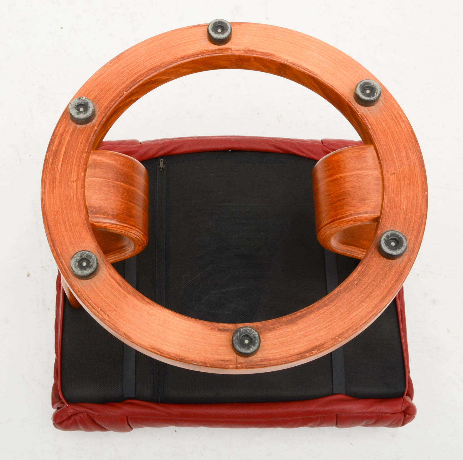 Danish Modern Style Red Leather Reclining Loveseat with Two Ottomans