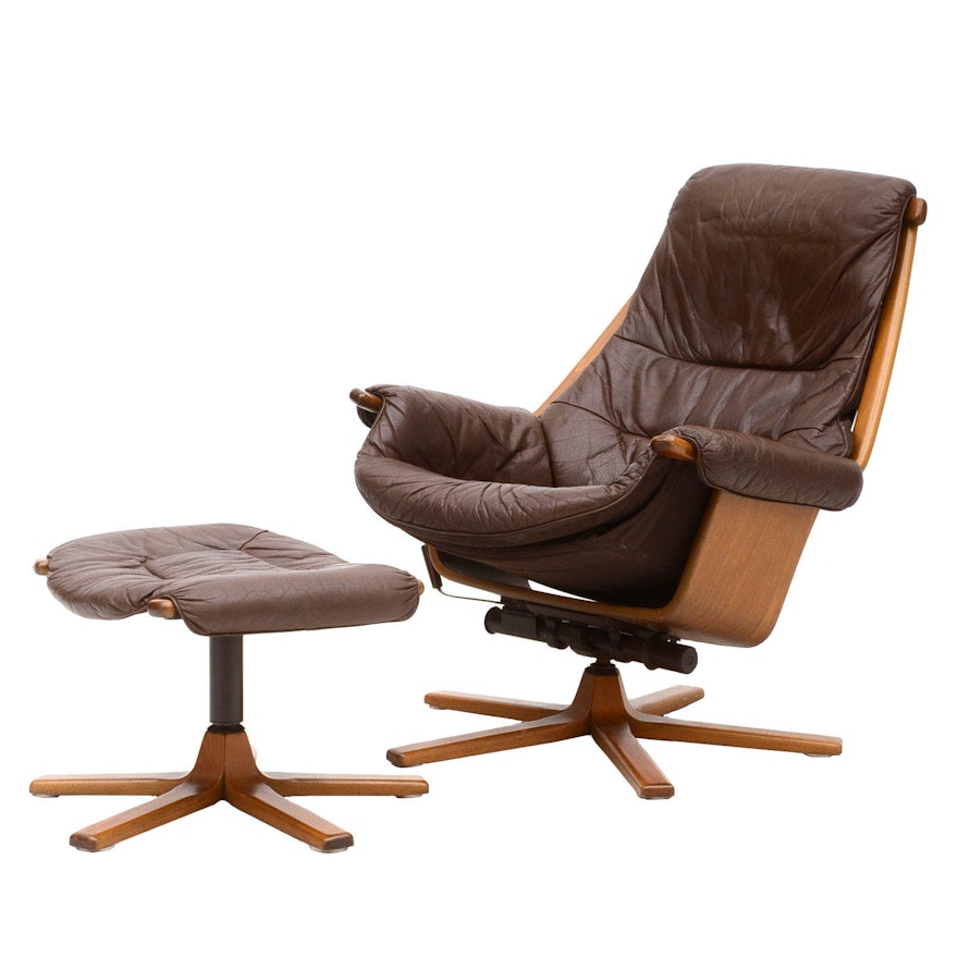 Swedish Leather Recliner and Ottoman by Mobel