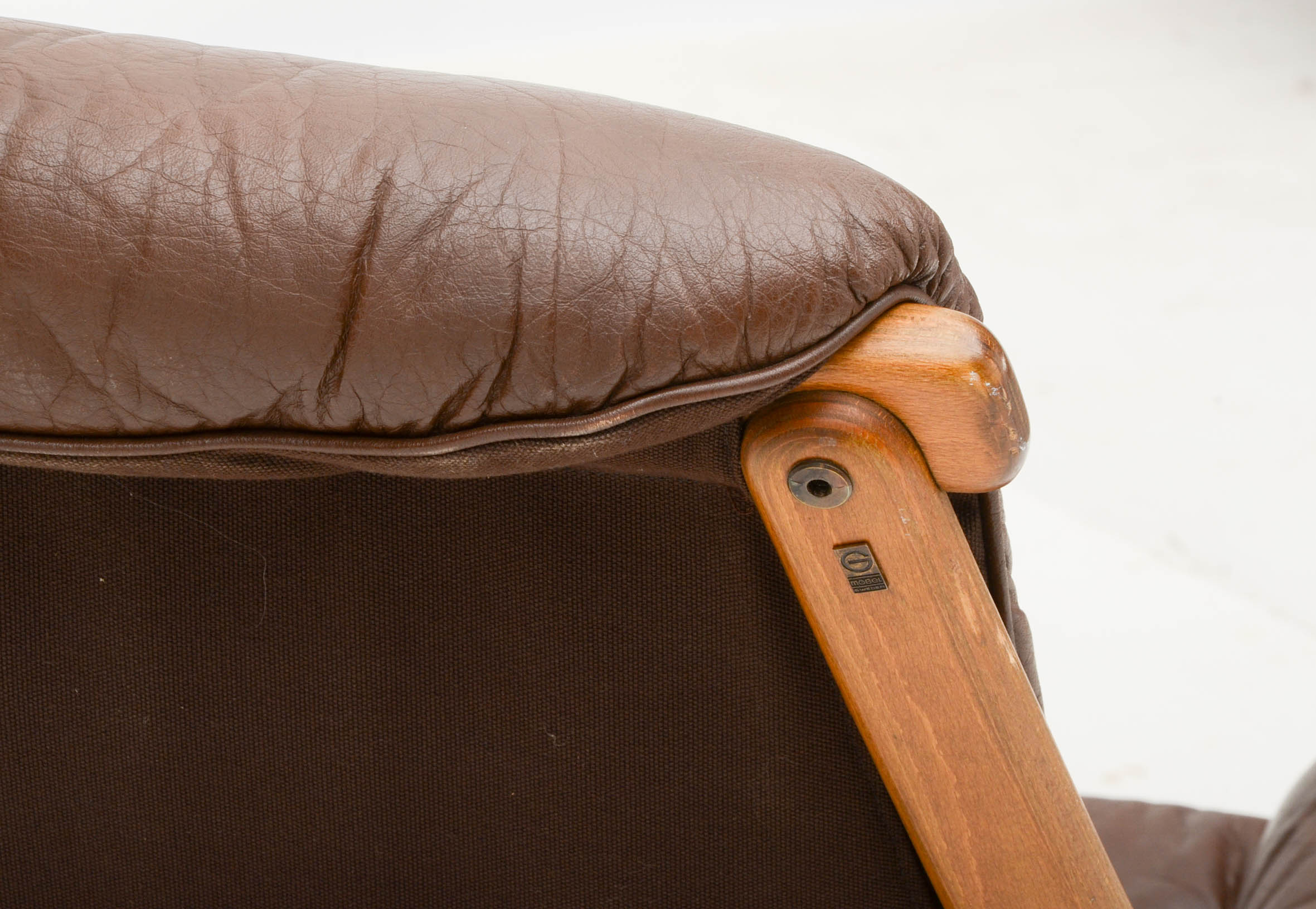 Swedish Leather Recliner and Ottoman by Mobel