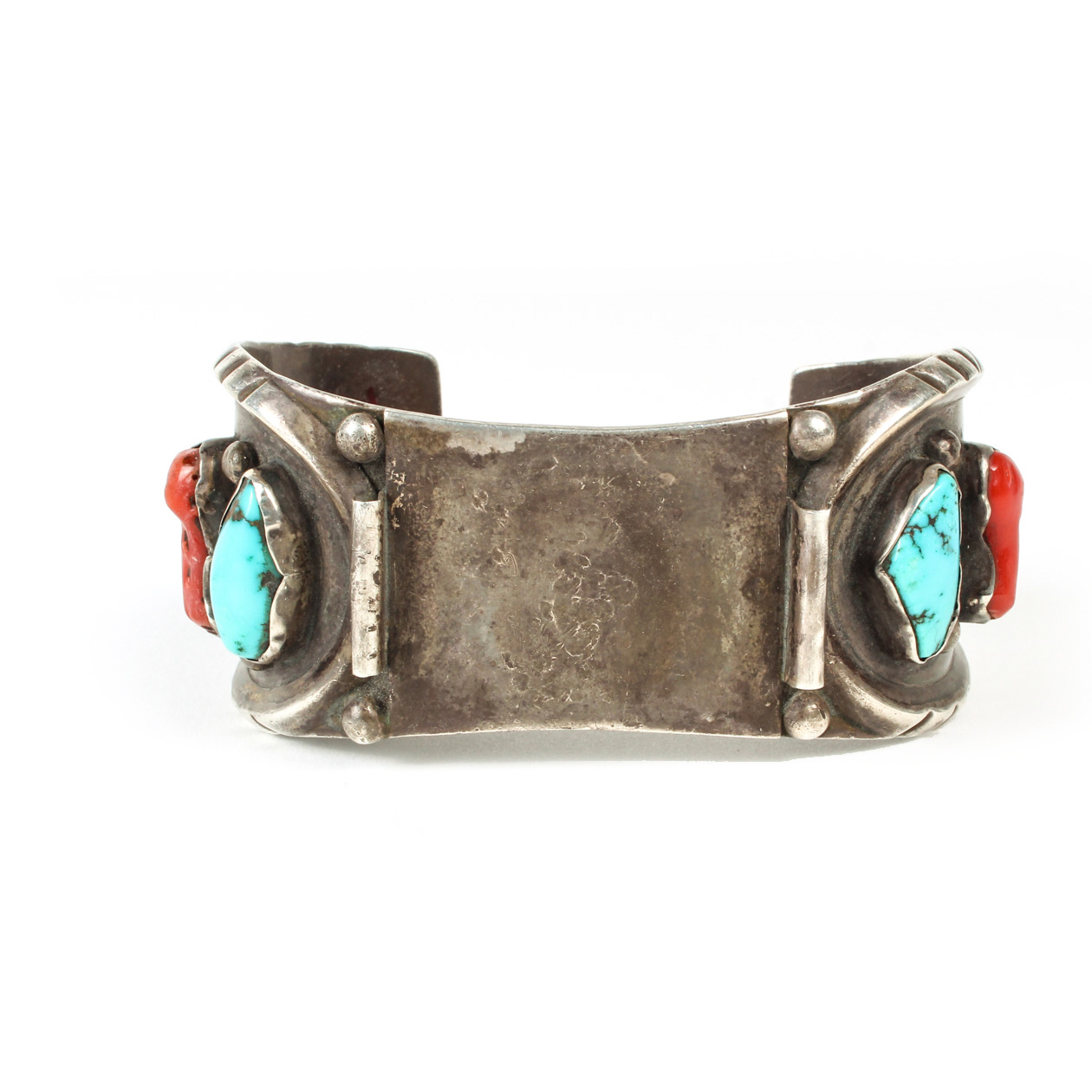 Vintage Sterling Silver, Turquoise, and Coral Watch Cuff