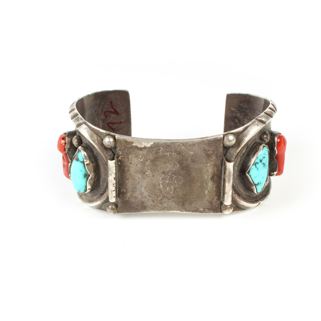Vintage Sterling Silver, Turquoise, and Coral Watch Cuff