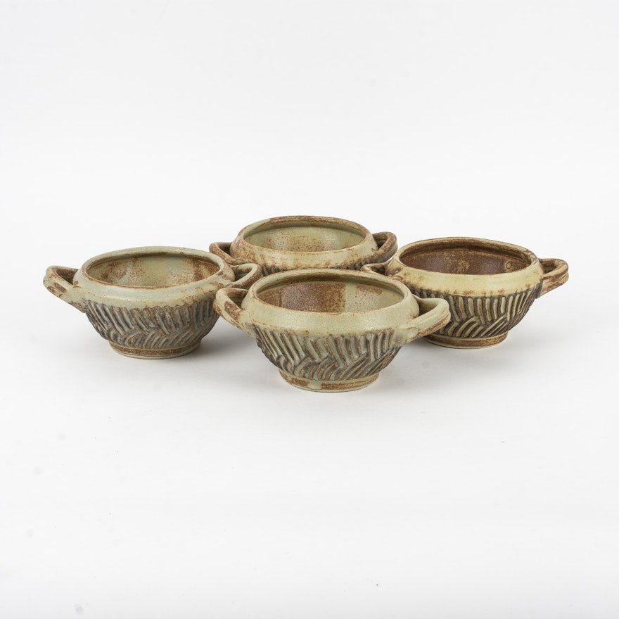 Green and Brown Gobble Pottery Handmade Ceramic Bowls with Handles