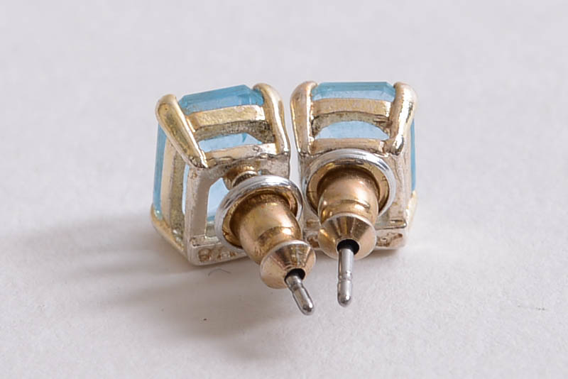 800 Silver and Blue Glass Earrings