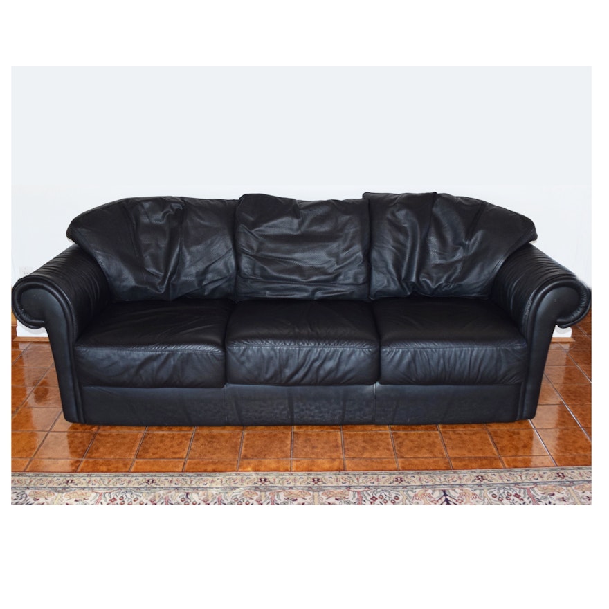 Black Top Grain Leather Sofa by Natuzzi