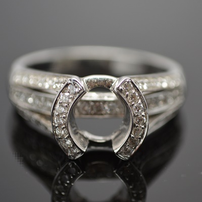 14K White Gold Semi-Mount Ring With Diamonds