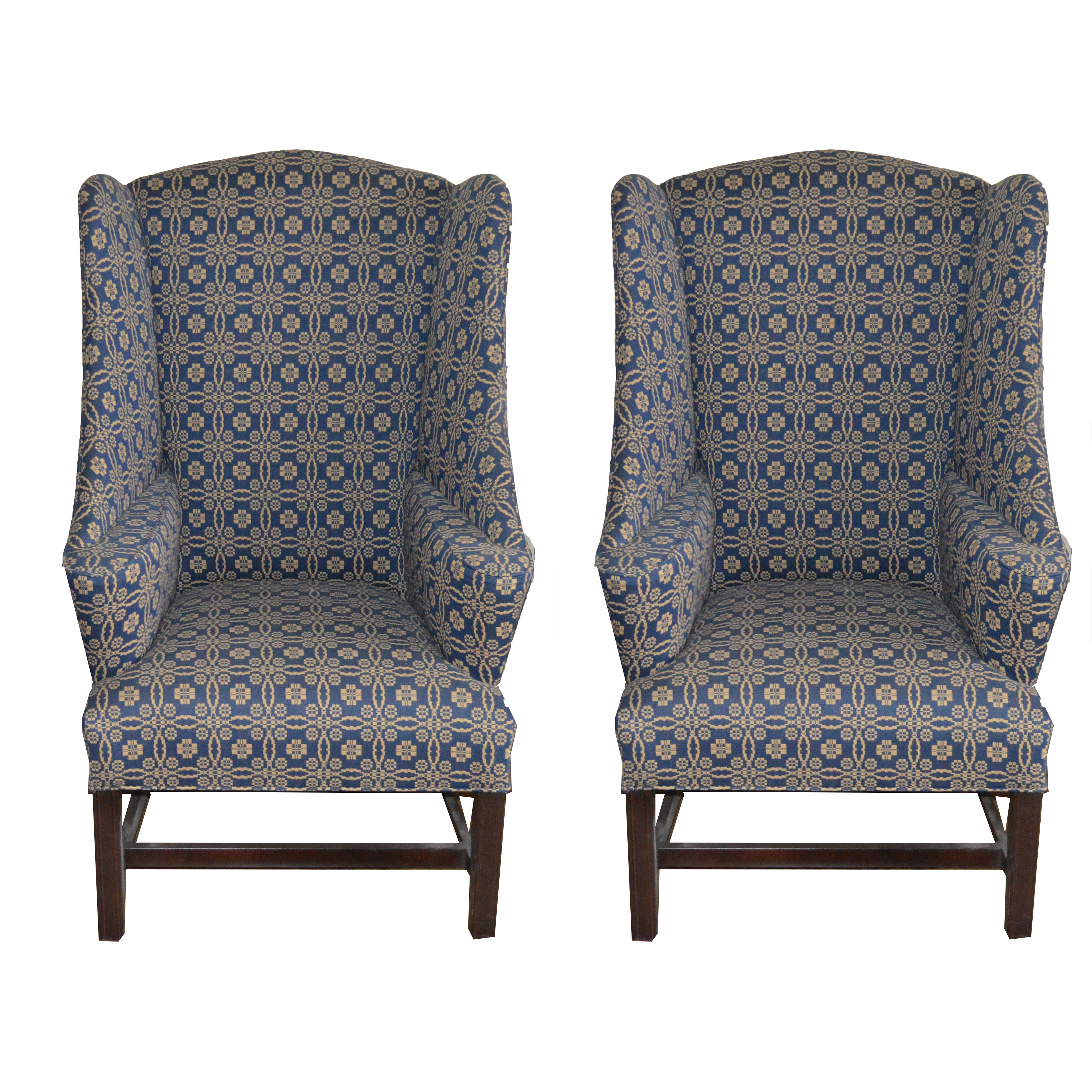Pair of Matching Upholstered Wingback Chairs by Johnston Benchworks