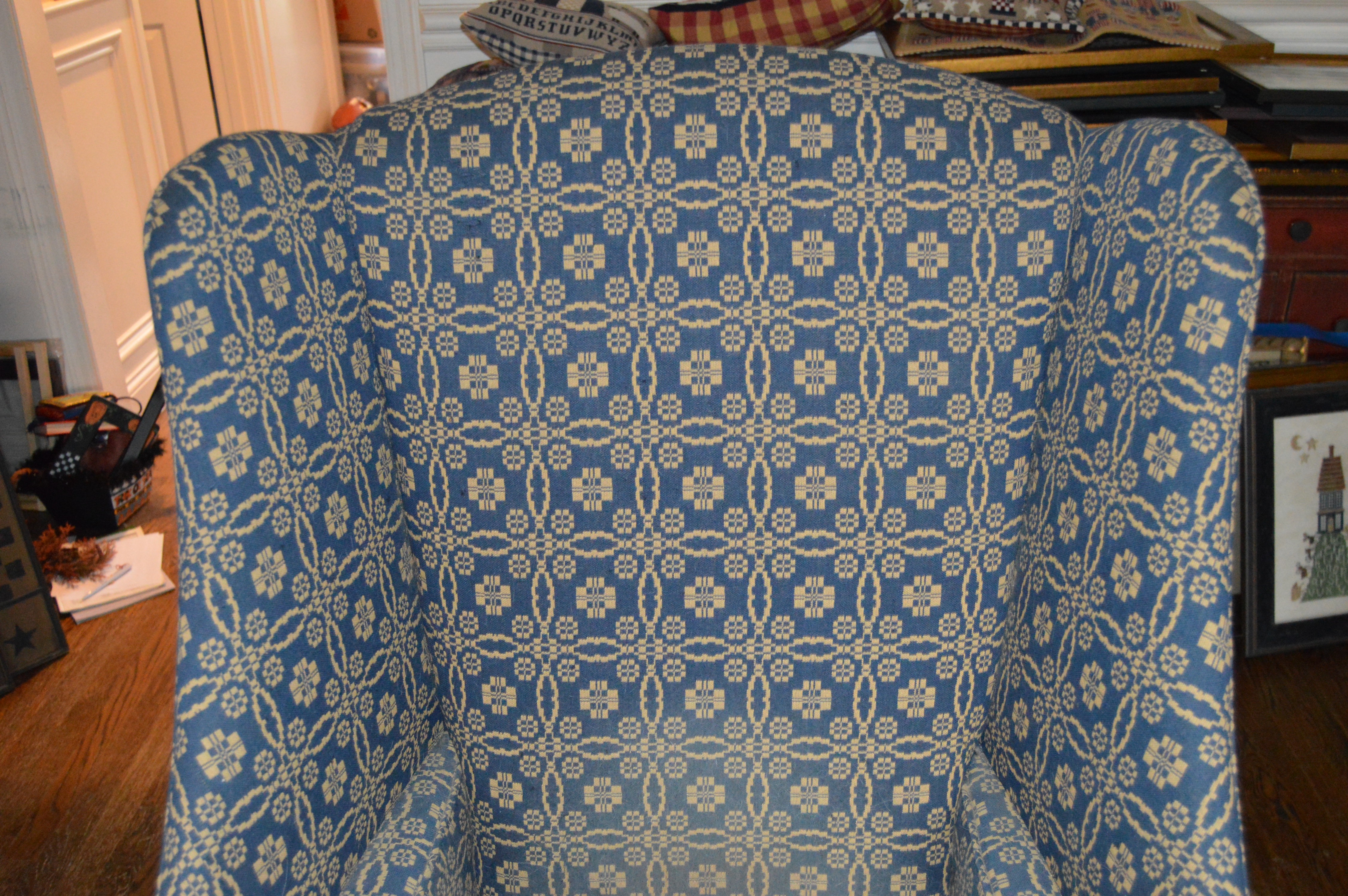 Pair of Matching Upholstered Wingback Chairs by Johnston Benchworks